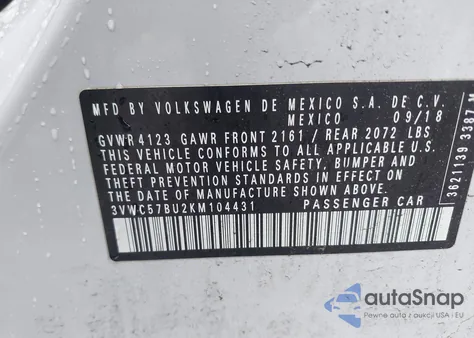 2019 Volkswagen Jetta 1.4T R-Line/1.4T S/1.4T Se z USA, uszkodzony, nr VIN 3VWC57BU2KM104431